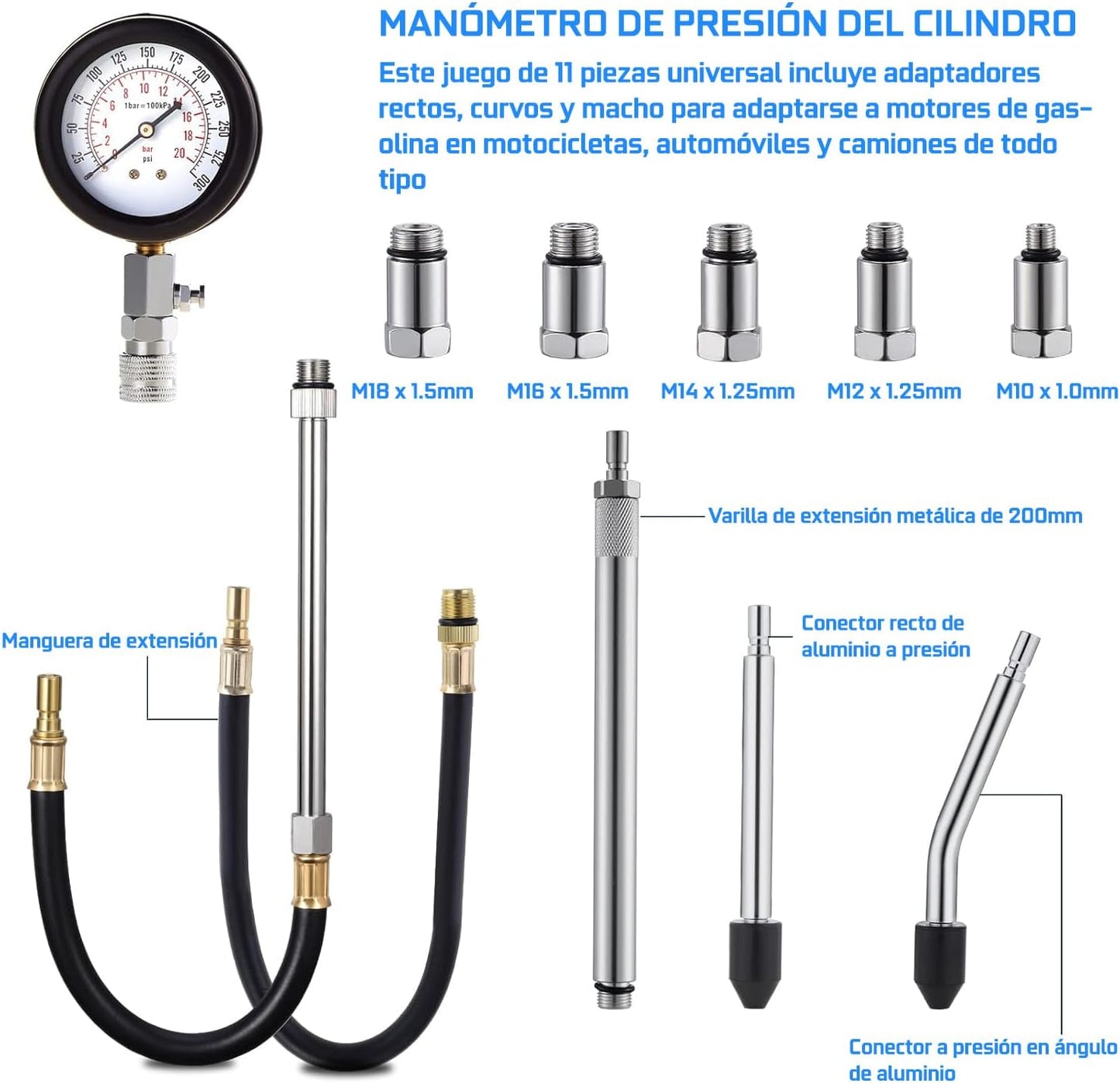 Manómetro compresión, 11 piezas