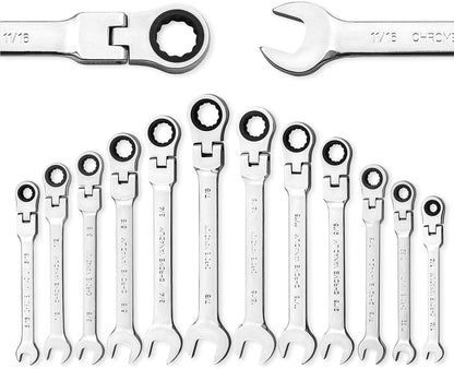 Llave criquet con cabeza flexible de 12 piezas.
